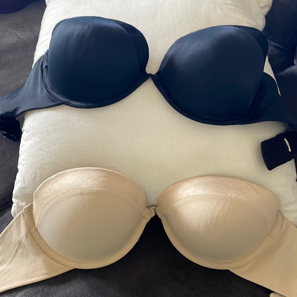 Two VS strapless bras. 34D